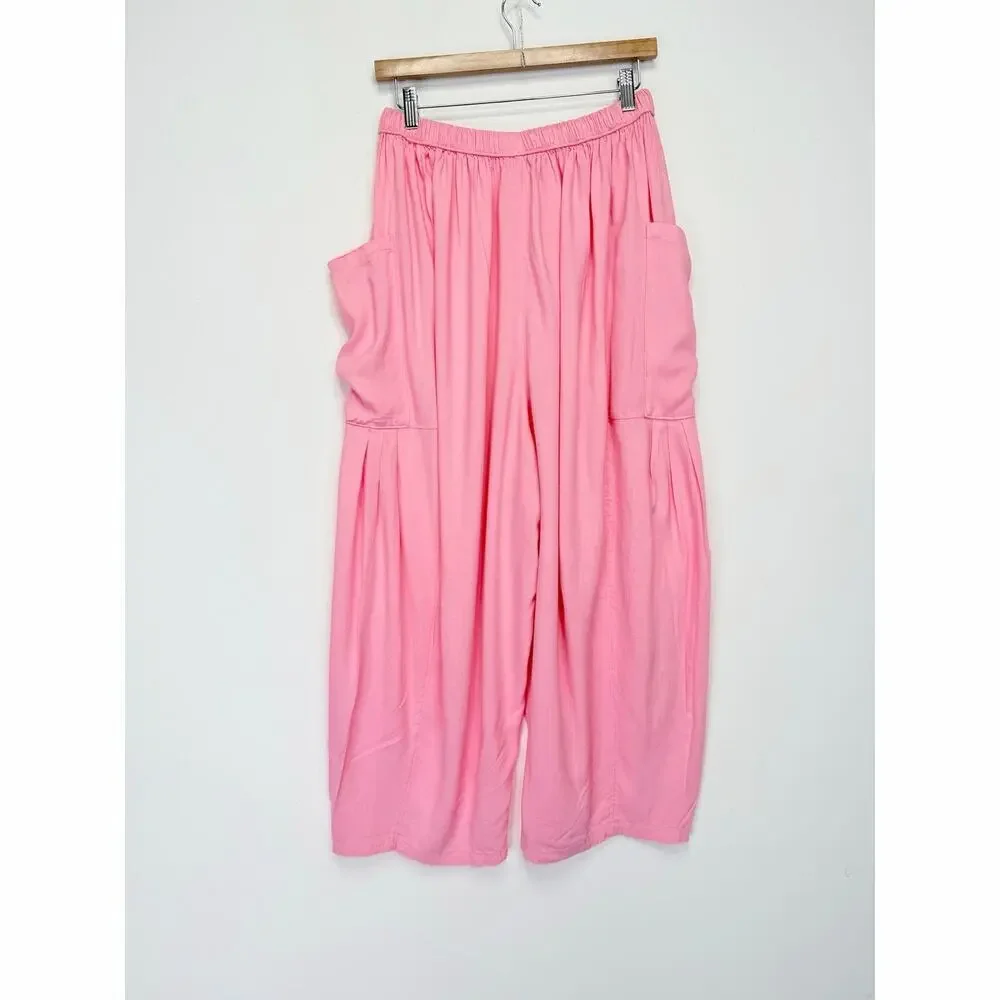 FREE PEOPLE Quinn Harem Pants Pastel Pink Small Baggy Boho Yoga Linen Blend